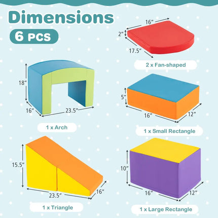 6 Pieces Foam Climbing Blocks Soft Play Climbing for Toddlers with Tunnel - Multicolor - Oasis Home Essentials