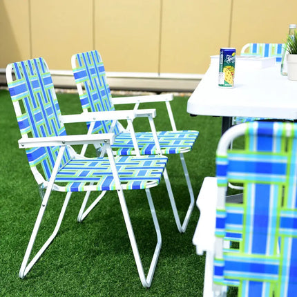 6 Pieces Folding Beach Chair Camping Lawn Webbing Chair-Blue - Blue - Beach & Lawn Chairs