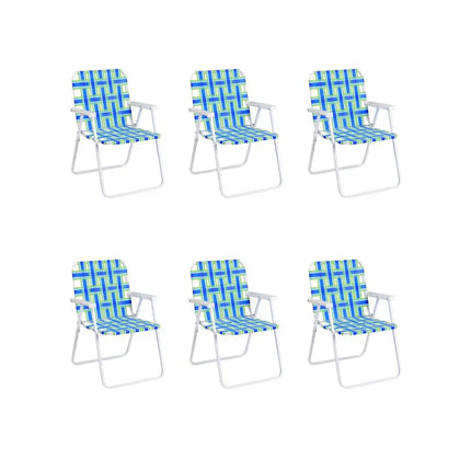 6 Pieces Folding Beach Chair Camping Lawn Webbing Chair-Blue - Blue - Beach & Lawn Chairs