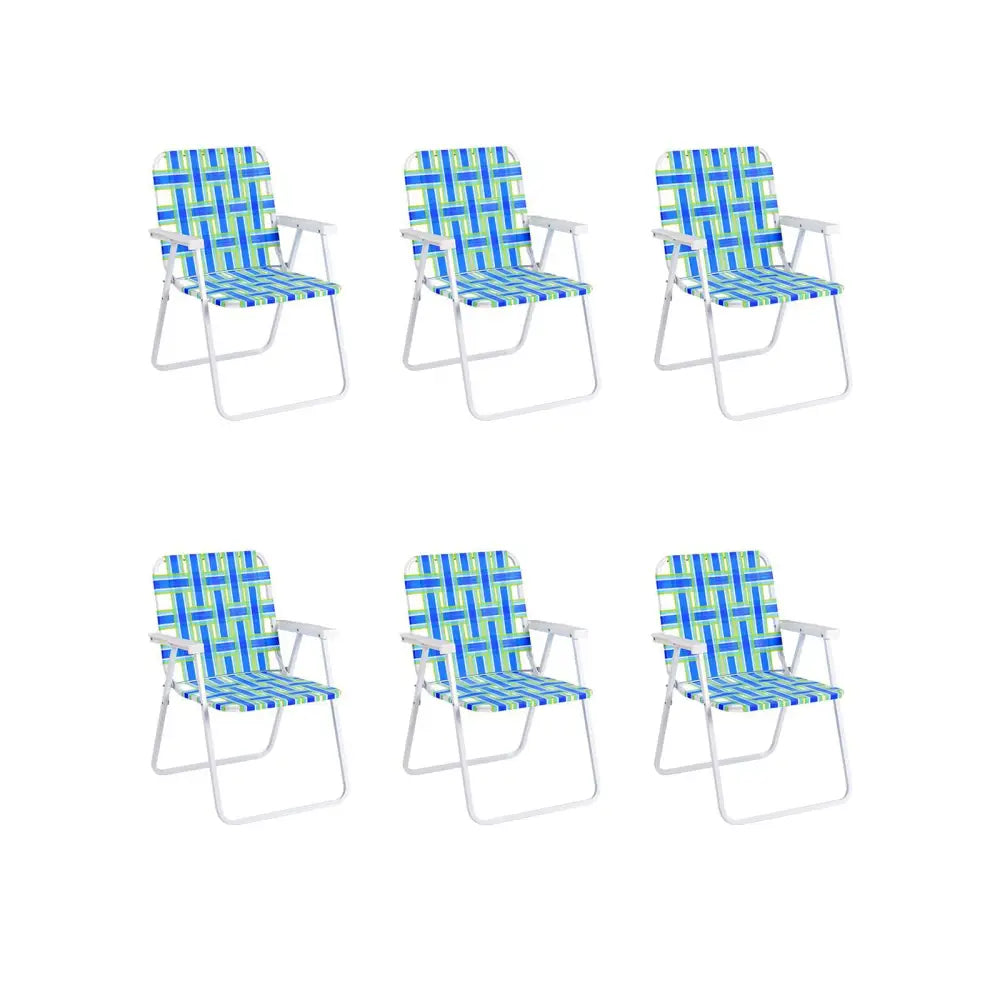 6 Pieces Folding Beach Chair Camping Lawn Webbing Chair-Blue - Blue - Beach & Lawn Chairs