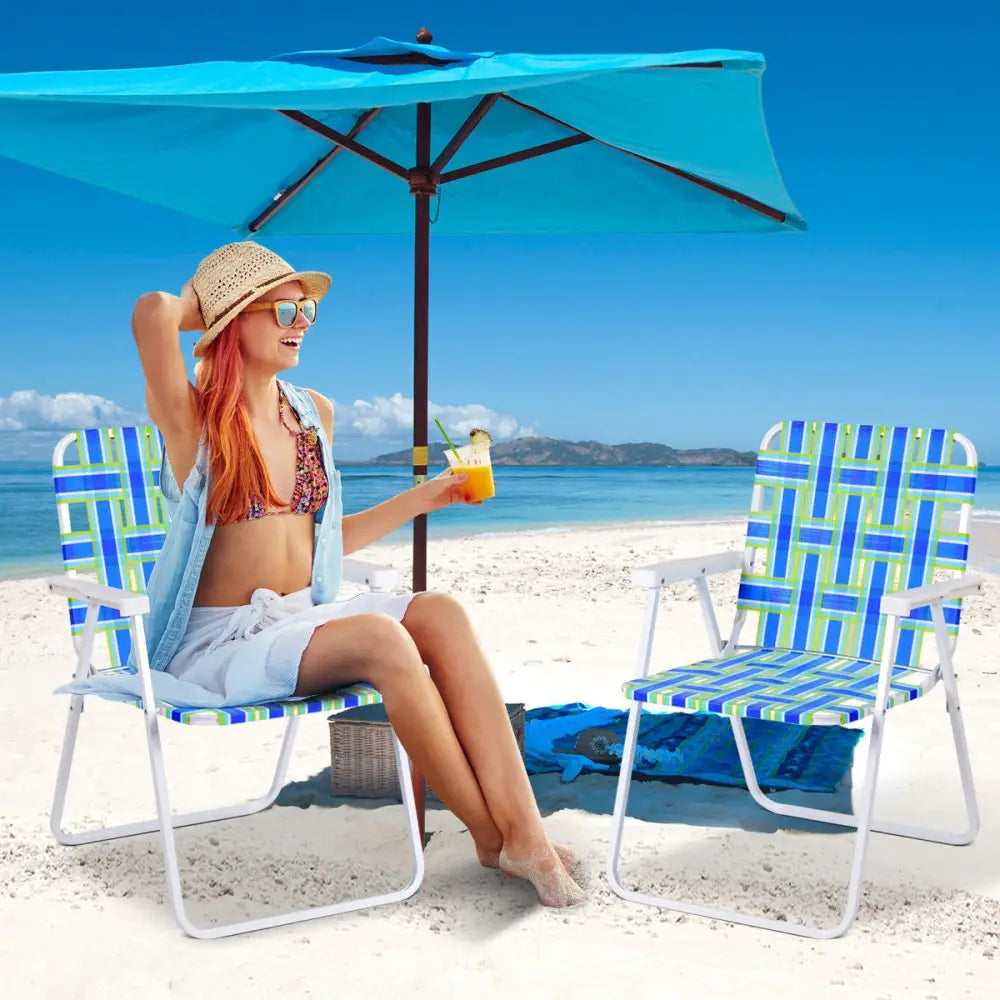 6 Pieces Folding Beach Chair Camping Lawn Webbing Chair-Blue - Blue - Beach & Lawn Chairs