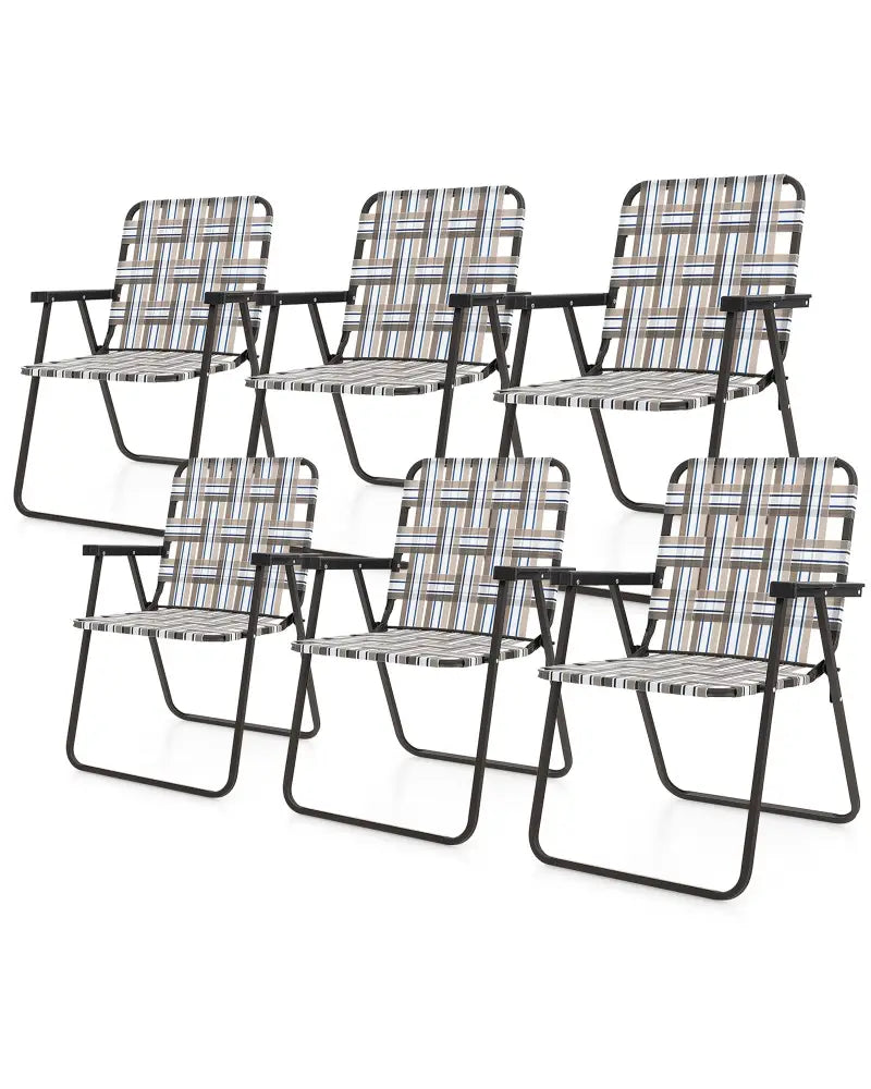 6 Pieces Folding Beach Chair Camping Lawn Webbing Chair-Brown - Brown - Beach & Lawn Chairs