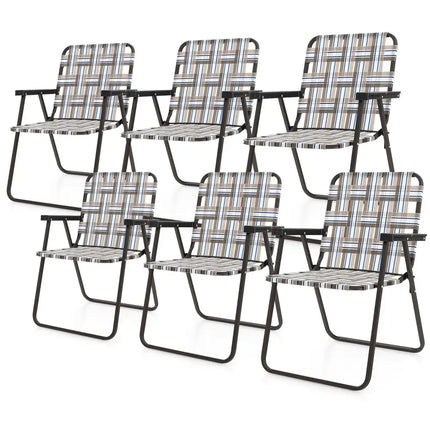 6 Pieces Folding Beach Chair Camping Lawn Webbing Chair-Brown - Brown - Beach & Lawn Chairs