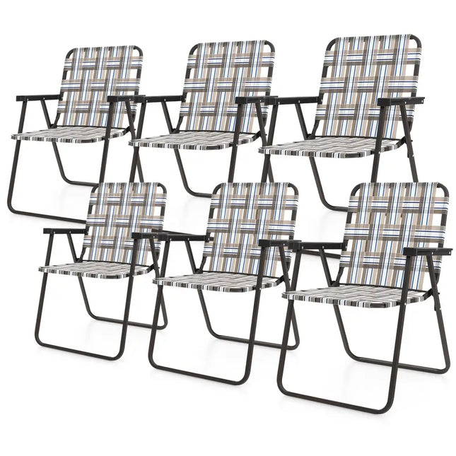 6 Pieces Folding Beach Chair Camping Lawn Webbing Chair-Brown - Brown - Beach & Lawn Chairs