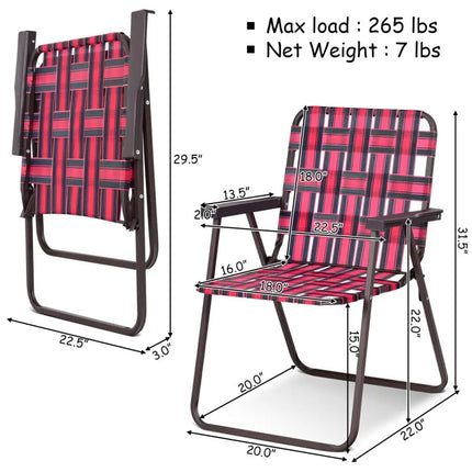 6 Pieces Folding Beach Chair Camping Lawn Webbing Chair-Red - Red - Beach & Lawn Chairs