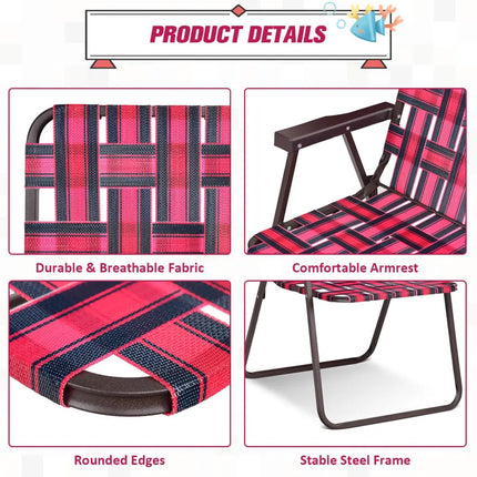 6 Pieces Folding Beach Chair Camping Lawn Webbing Chair-Red - Red - Beach & Lawn Chairs