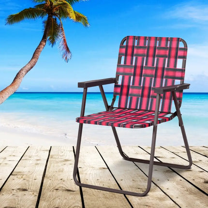 6 Pieces Folding Beach Chair Camping Lawn Webbing Chair-Red - Red - Beach & Lawn Chairs