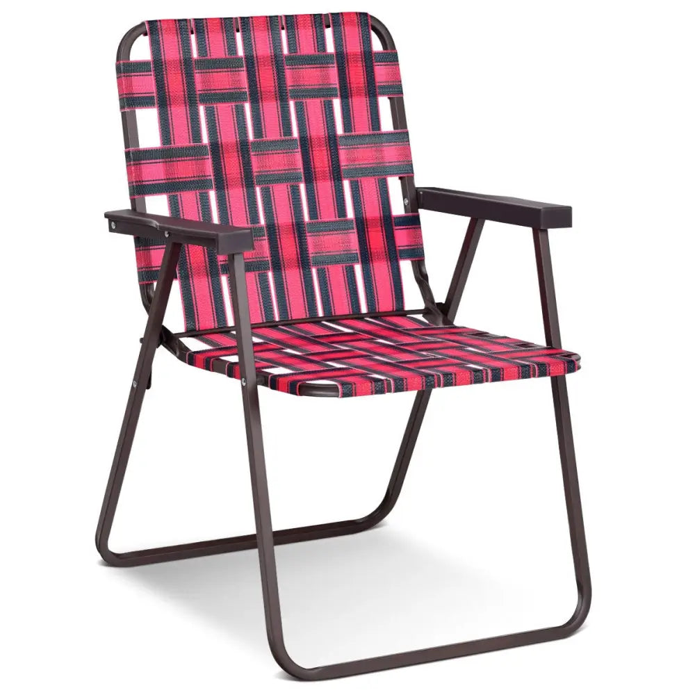 6 Pieces Folding Beach Chair Camping Lawn Webbing Chair-Red - Red - Beach & Lawn Chairs