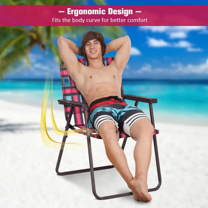 6 Pieces Folding Beach Chair Camping Lawn Webbing Chair-Red - Red - Beach & Lawn Chairs