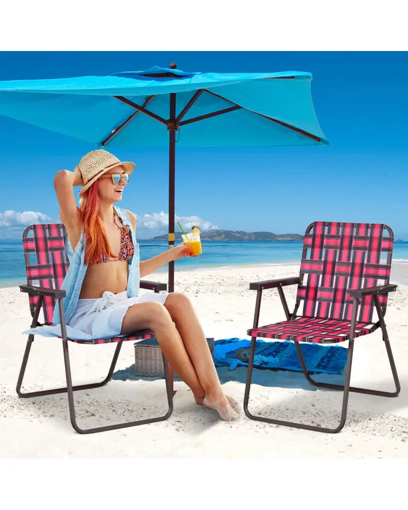 6 Pieces Folding Beach Chair Camping Lawn Webbing Chair-Red - Red - Beach & Lawn Chairs
