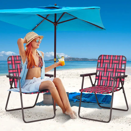 6 Pieces Folding Beach Chair Camping Lawn Webbing Chair-Red - Red - Beach & Lawn Chairs