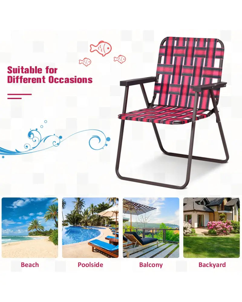 6 Pieces Folding Beach Chair Camping Lawn Webbing Chair-Red - Red - Beach & Lawn Chairs