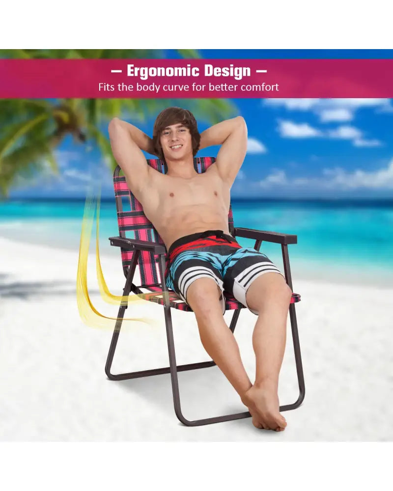 6 Pieces Folding Beach Chair Camping Lawn Webbing Chair-Red - Red - Beach & Lawn Chairs