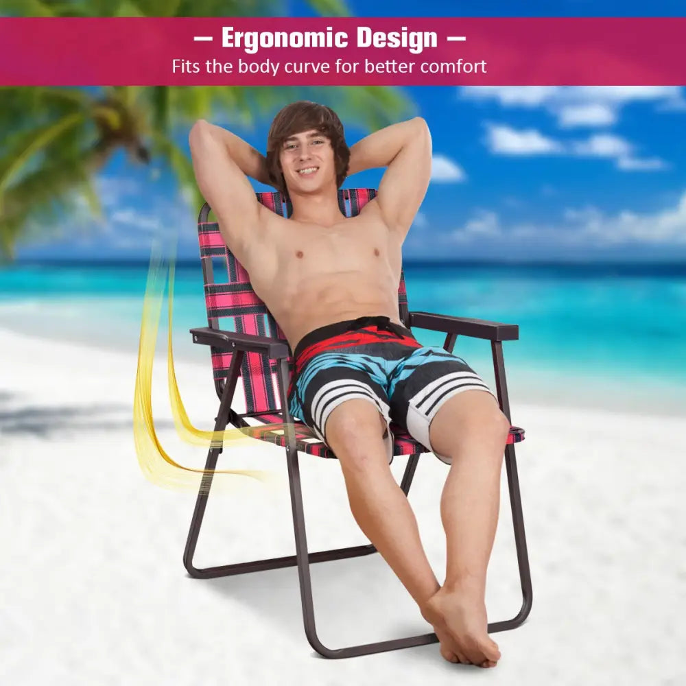 6 Pieces Folding Beach Chair Camping Lawn Webbing Chair-Red - Red - Beach & Lawn Chairs