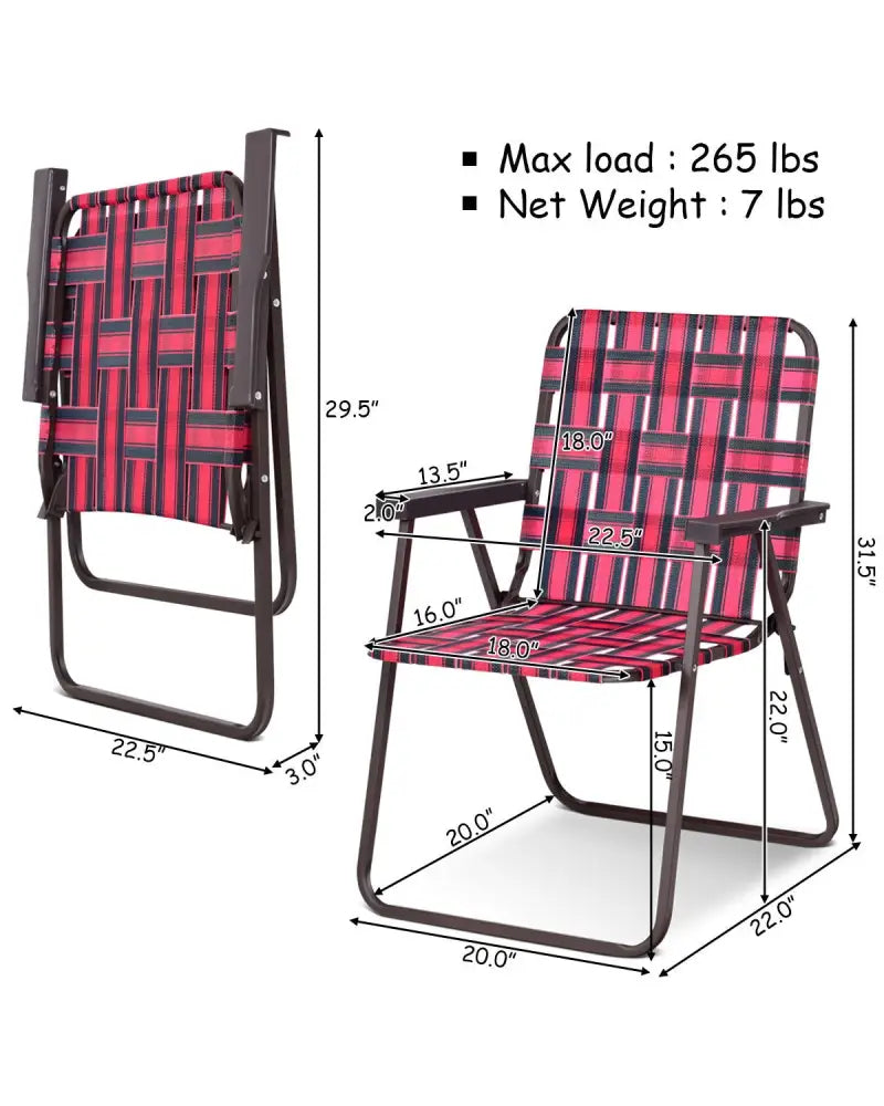 6 Pieces Folding Beach Chair Camping Lawn Webbing Chair-Red - Red - Beach & Lawn Chairs