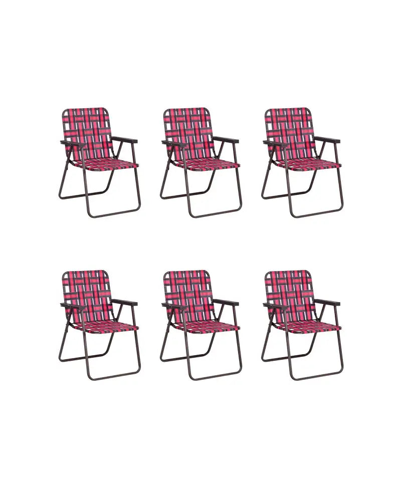 6 Pieces Folding Beach Chair Camping Lawn Webbing Chair-Red - Red - Beach & Lawn Chairs