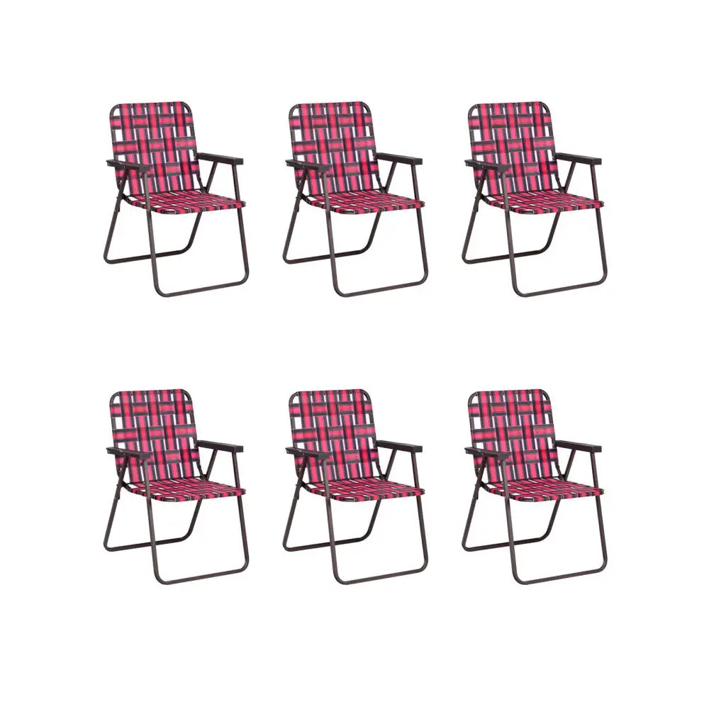 6 Pieces Folding Beach Chair Camping Lawn Webbing Chair-Red - Red - Beach & Lawn Chairs