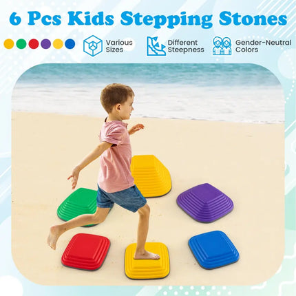 6 Pieces Kids Stepping Stone Square Balance Blocks Indoor Outdoor-Multicolor - Multicolor - Toy Sports
