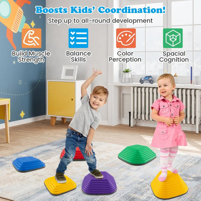 6 Pieces Kids Stepping Stone Square Balance Blocks Indoor Outdoor-Multicolor - Multicolor - Toy Sports