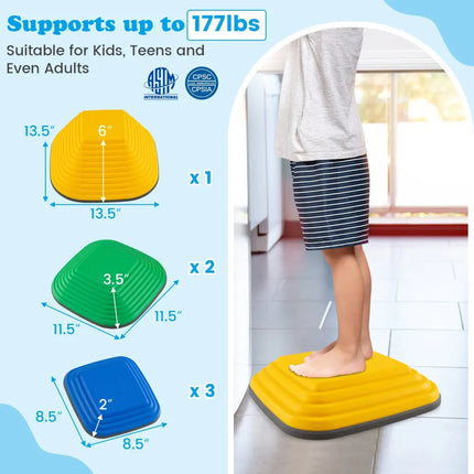 6 Pieces Kids Stepping Stone Square Balance Blocks Indoor Outdoor-Multicolor - Multicolor - Toy Sports