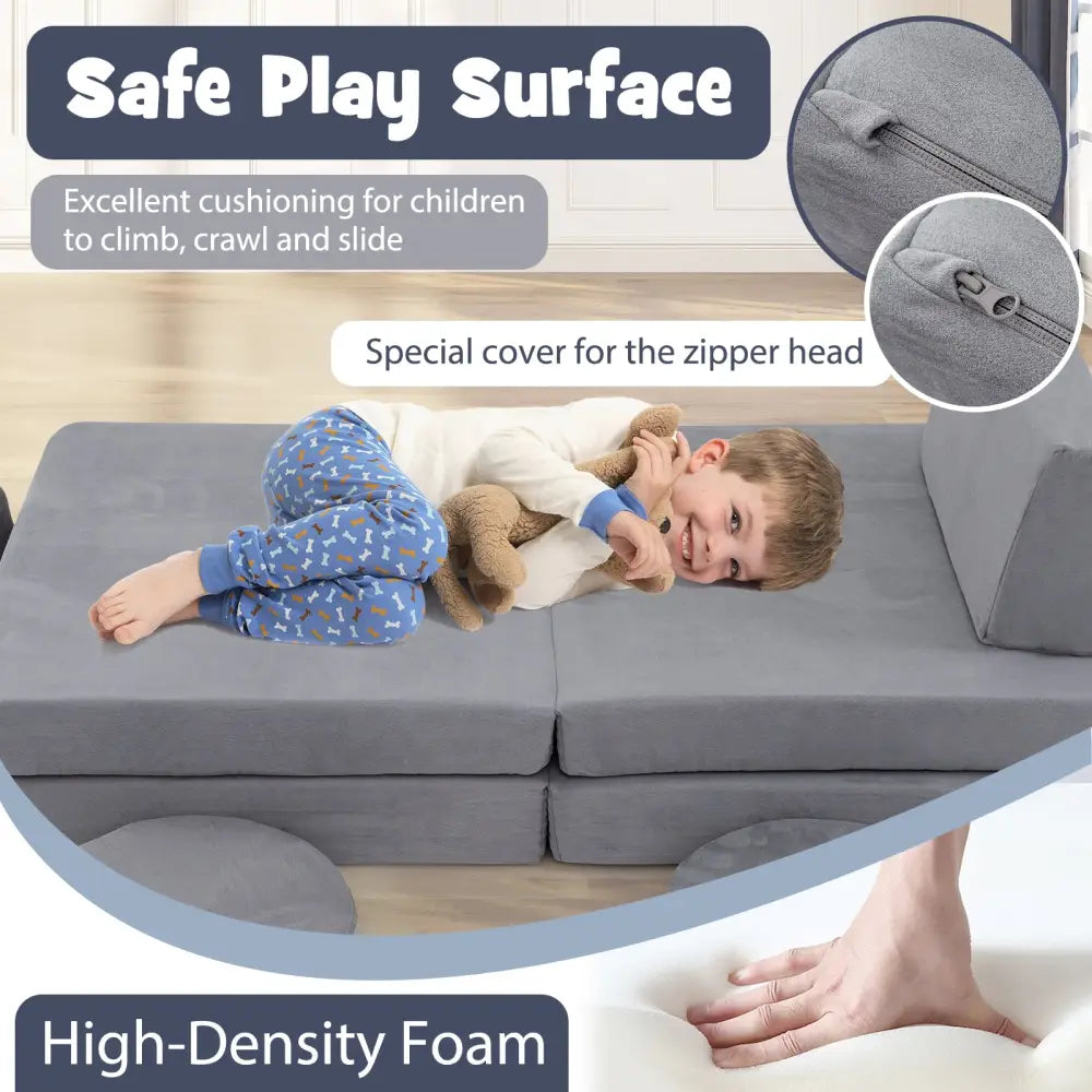 6 Pieces Modular Kids Play Couch Set with Washable Covers for Living Room Playroom-Gray - Gray - Kids Chairs & Seating