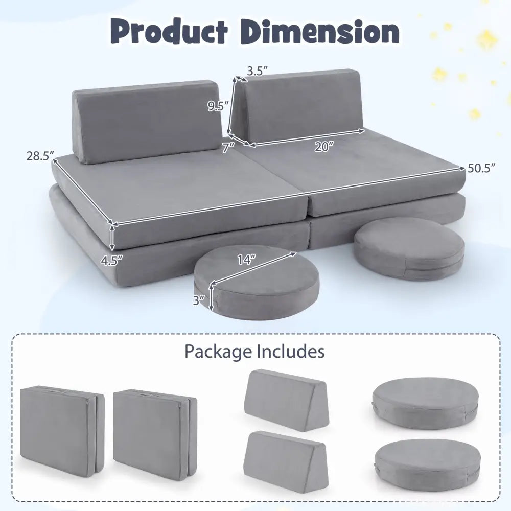 6 Pieces Modular Kids Play Couch Set with Washable Covers for Living Room Playroom-Gray - Gray - Kids Chairs & Seating
