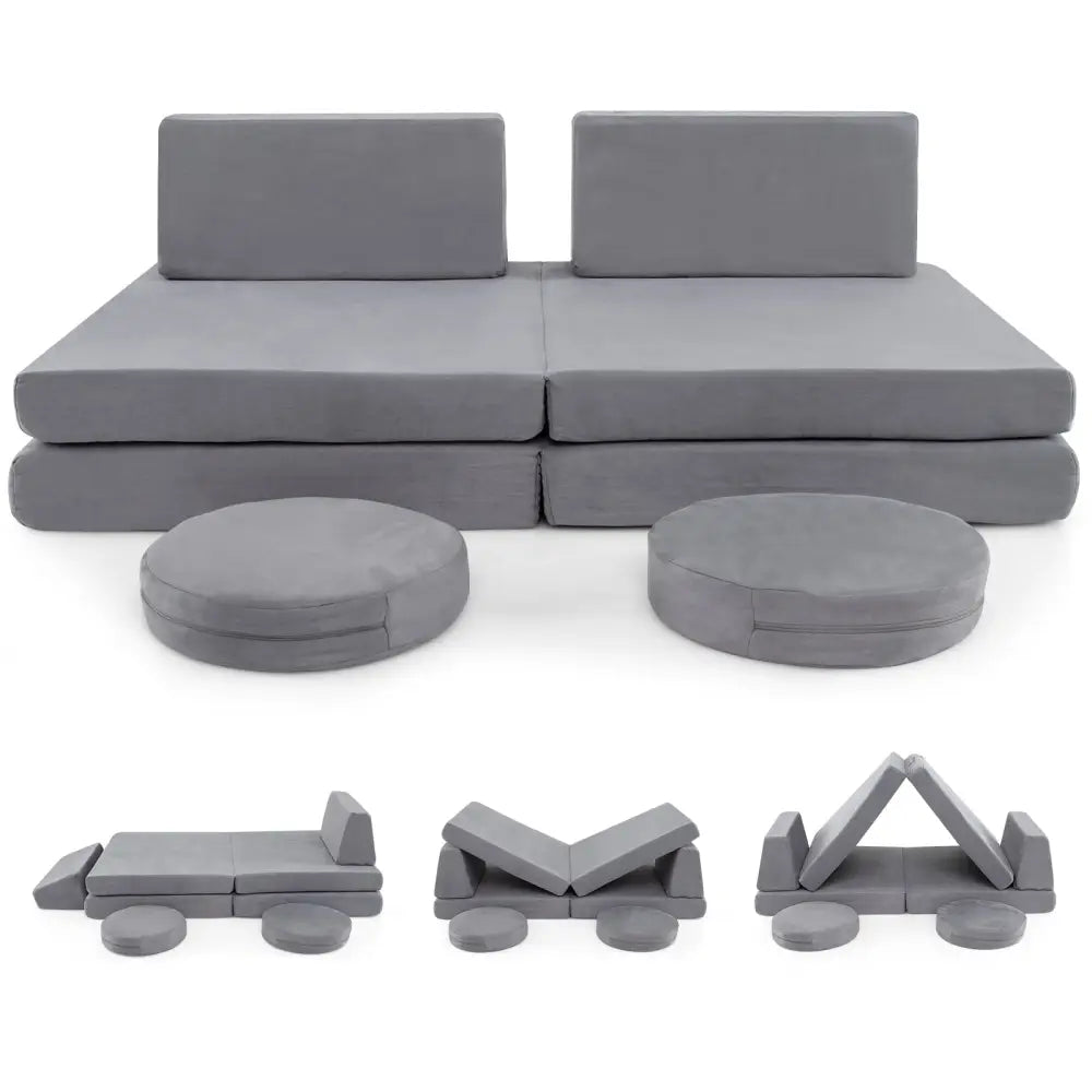6 Pieces Modular Kids Play Couch Set with Washable Covers for Living Room Playroom-Gray - Gray - Kids Chairs & Seating