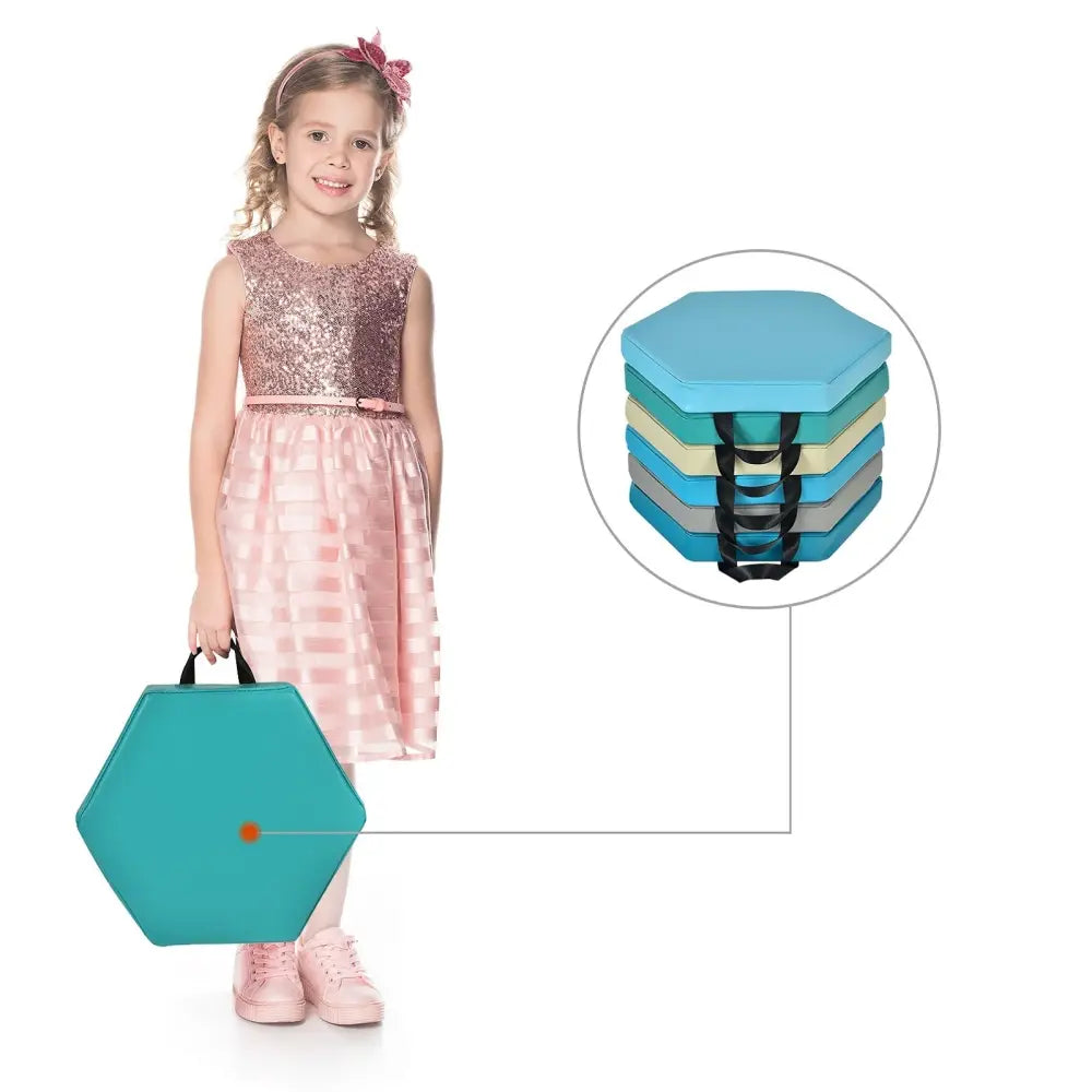 6 Pieces Multifunctional Hexagon Toddler Floor Cushions Classroom Seating with Handles-Blue - Blue - Kids Chairs &