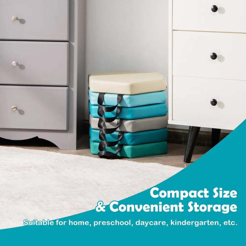 6 Pieces Multifunctional Hexagon Toddler Floor Cushions Classroom Seating with Handles-Blue - Blue - Kids Chairs &