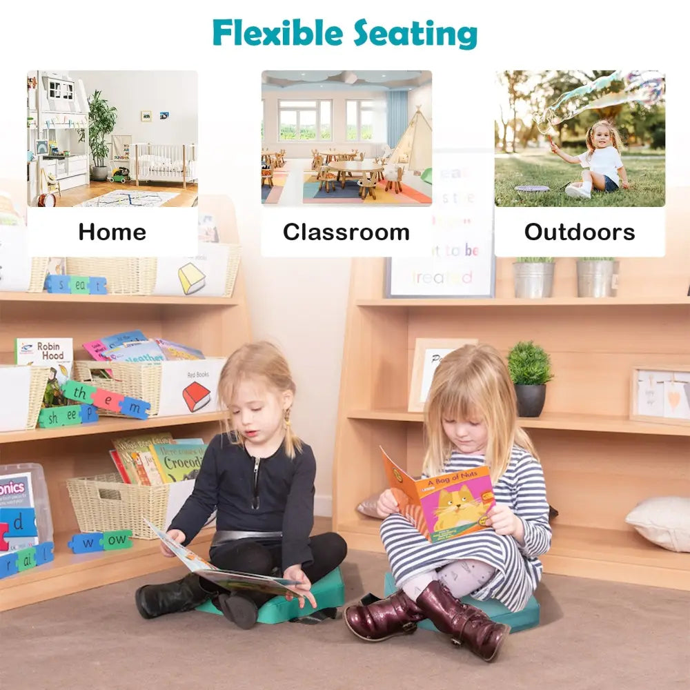 6 Pieces Multifunctional Hexagon Toddler Floor Cushions Classroom Seating with Handles-Blue - Blue - Kids Chairs &