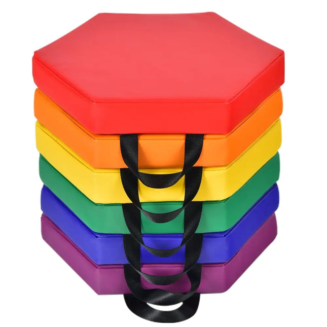 6 Pieces Multifunctional Hexagon Toddler Floor Cushions Classroom Seating with Handles-Multicolor - Multicolor - Kids