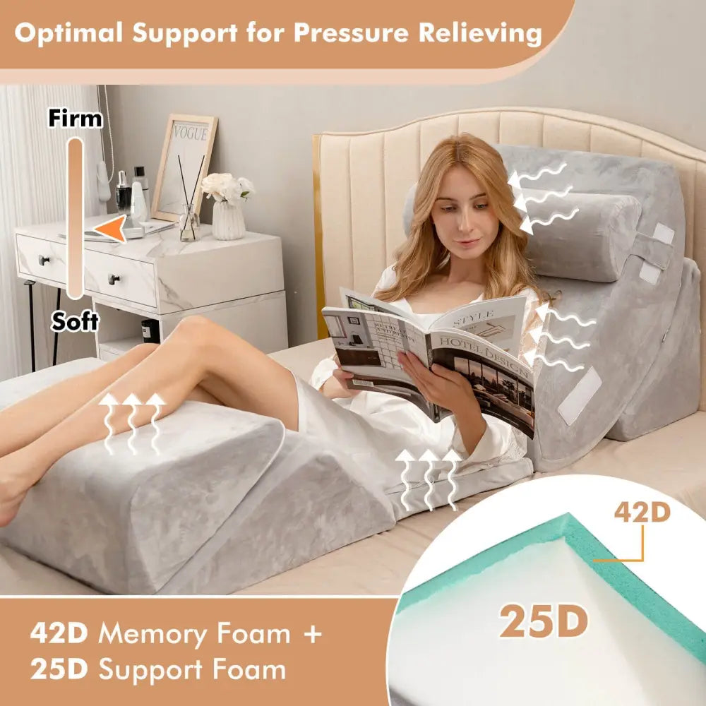 6 Pieces Orthopedic Bed Wedge Pillow Set for Back Neck Leg-Gray - Gray - Bedding