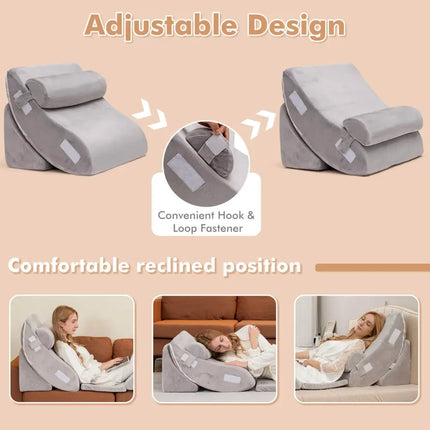 6 Pieces Orthopedic Bed Wedge Pillow Set for Back Neck Leg-Gray - Gray - Bedding