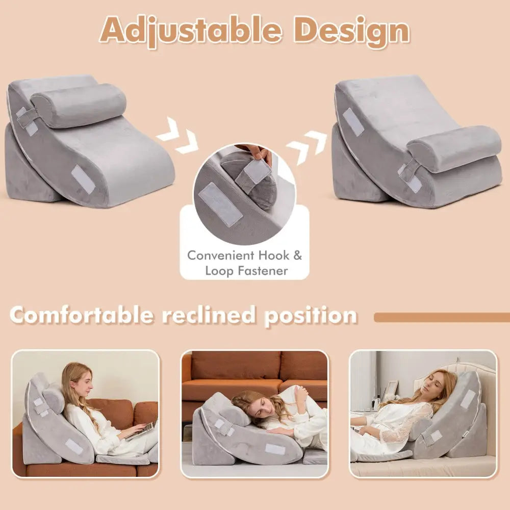 6 Pieces Orthopedic Bed Wedge Pillow Set for Back Neck Leg-Gray - Gray - Bedding