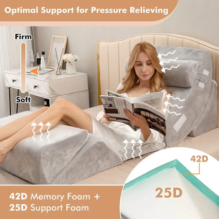 6 Pieces Orthopedic Bed Wedge Pillow Set for Back Neck Leg-Gray - Gray - Bedding
