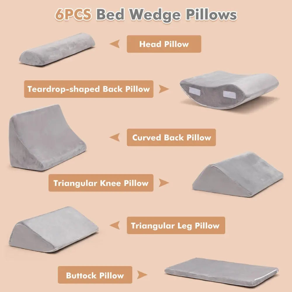 6 Pieces Orthopedic Bed Wedge Pillow Set for Back Neck Leg-Gray - Gray - Bedding