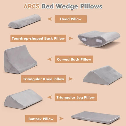 6 Pieces Orthopedic Bed Wedge Pillow Set for Back Neck Leg-Gray - Gray - Bedding