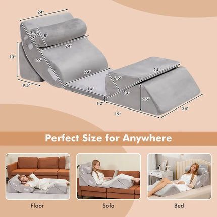 6 Pieces Orthopedic Bed Wedge Pillow Set for Back Neck Leg-Gray - Gray - Bedding