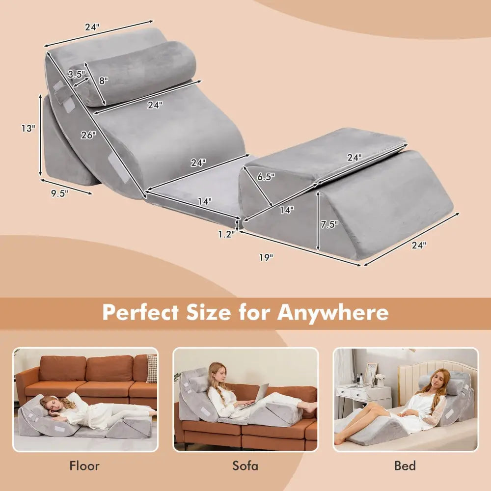 6 Pieces Orthopedic Bed Wedge Pillow Set for Back Neck Leg-Gray - Gray - Bedding