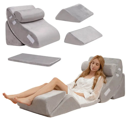 6 Pieces Orthopedic Bed Wedge Pillow Set for Back Neck Leg-Gray - Gray - Bedding