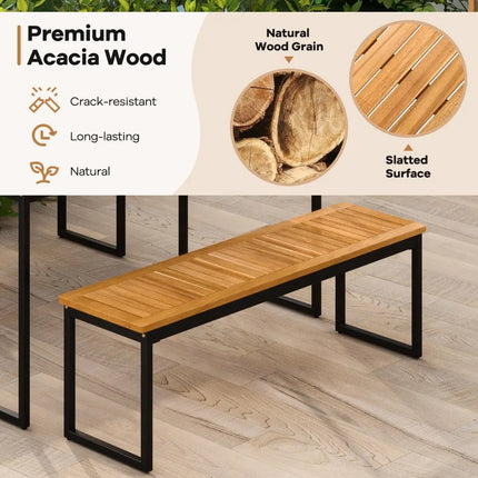 6 Pieces Outdoor Acacia Wood Dining Set with Bench and 2 Inches Umbrella Hole - Patio Dining Sets