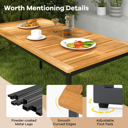 6 Pieces Outdoor Acacia Wood Dining Set with Bench and 2 Inches Umbrella Hole - Patio Dining Sets