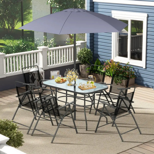 6 Pieces Outdoor Patio Chairs with Rustproof Metal Frame - Black - Patio Dining Chairs