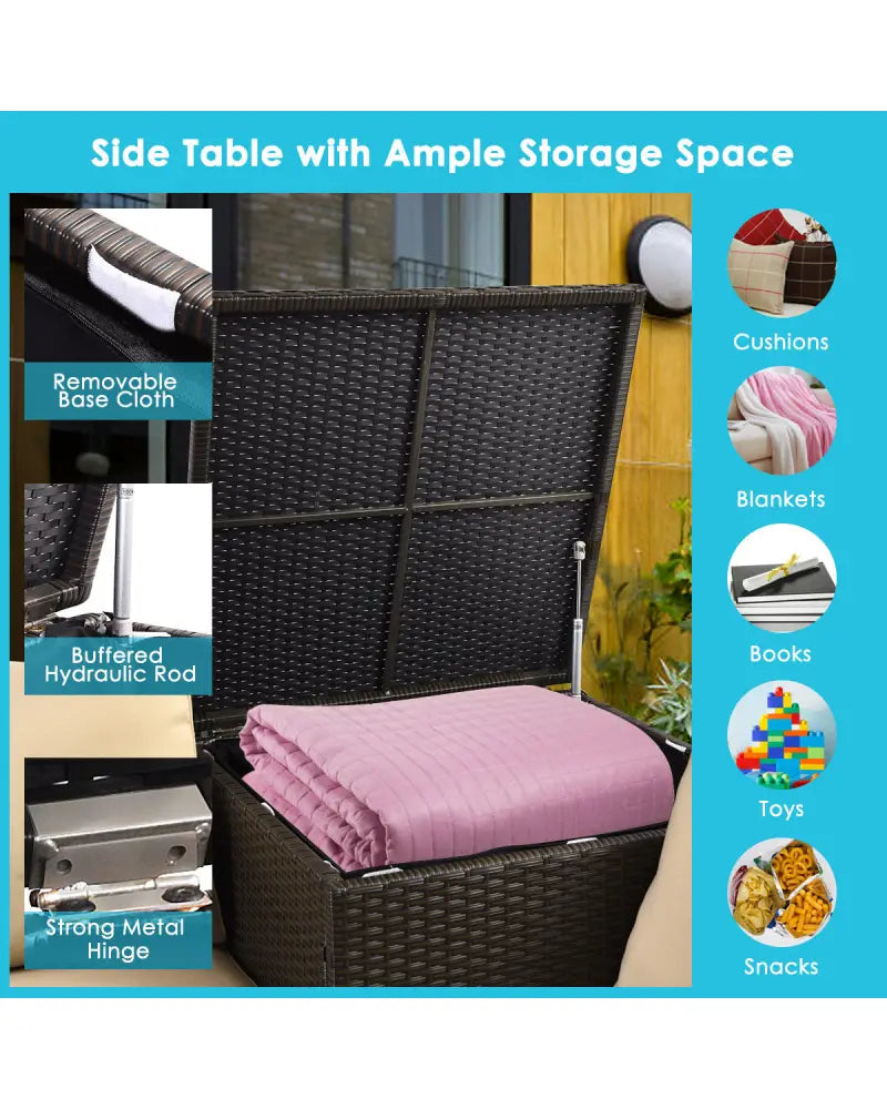 6 Pieces Outdoor Wicker Furniture Set with 32 Inch Propane Fire Pit Table-Turquoise - Turquoise - Patio Conversation