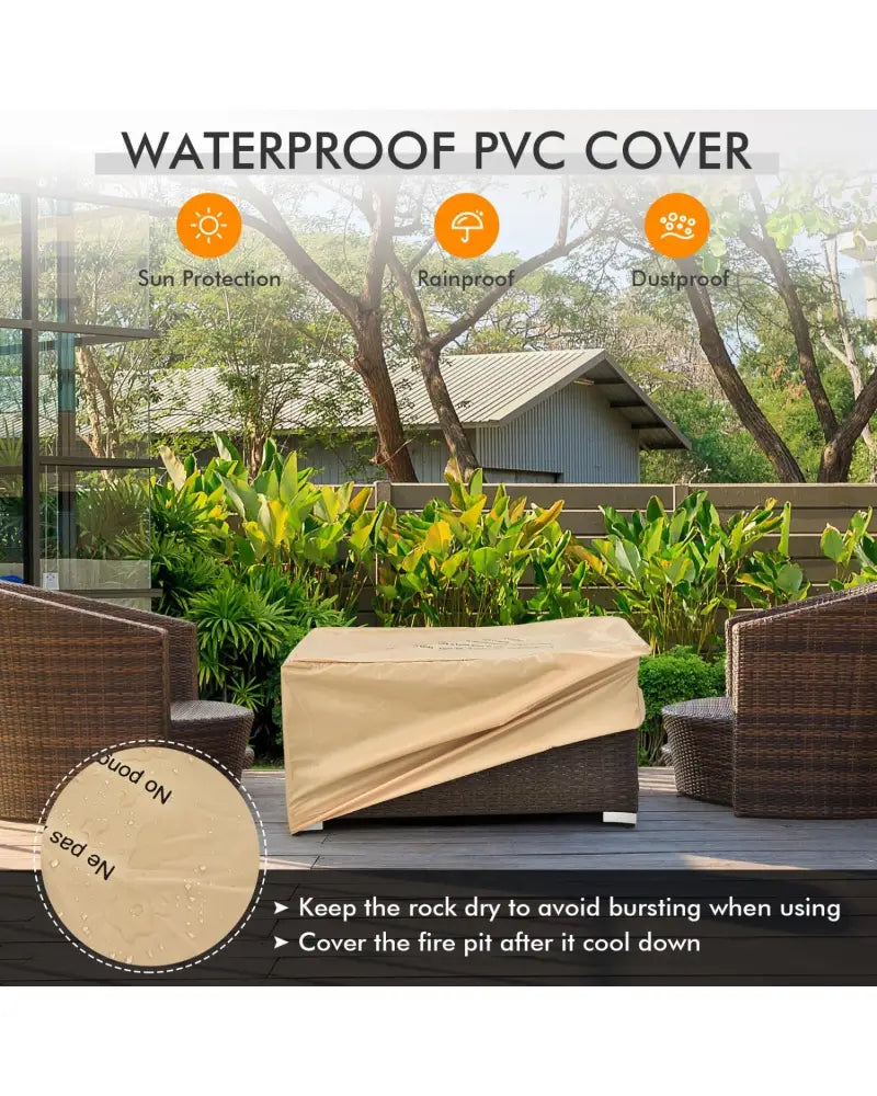 6 Pieces Outdoor Wicker Furniture Set with 32 Inch Propane Fire Pit Table-Navy - Navy - Patio Conversation Sets