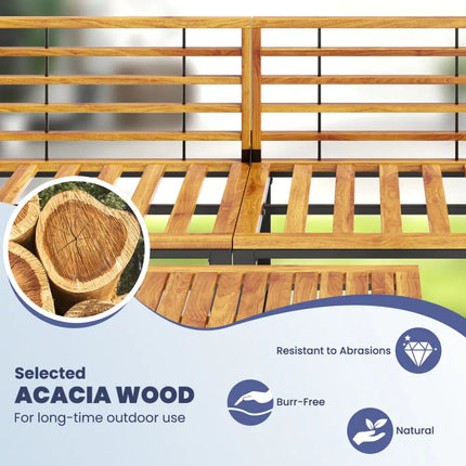 6 Pieces Patio Acacia Wood Conversation Sofa Set with Ottomans and Coffee Table-Navy - Navy - Patio Conversation Sets