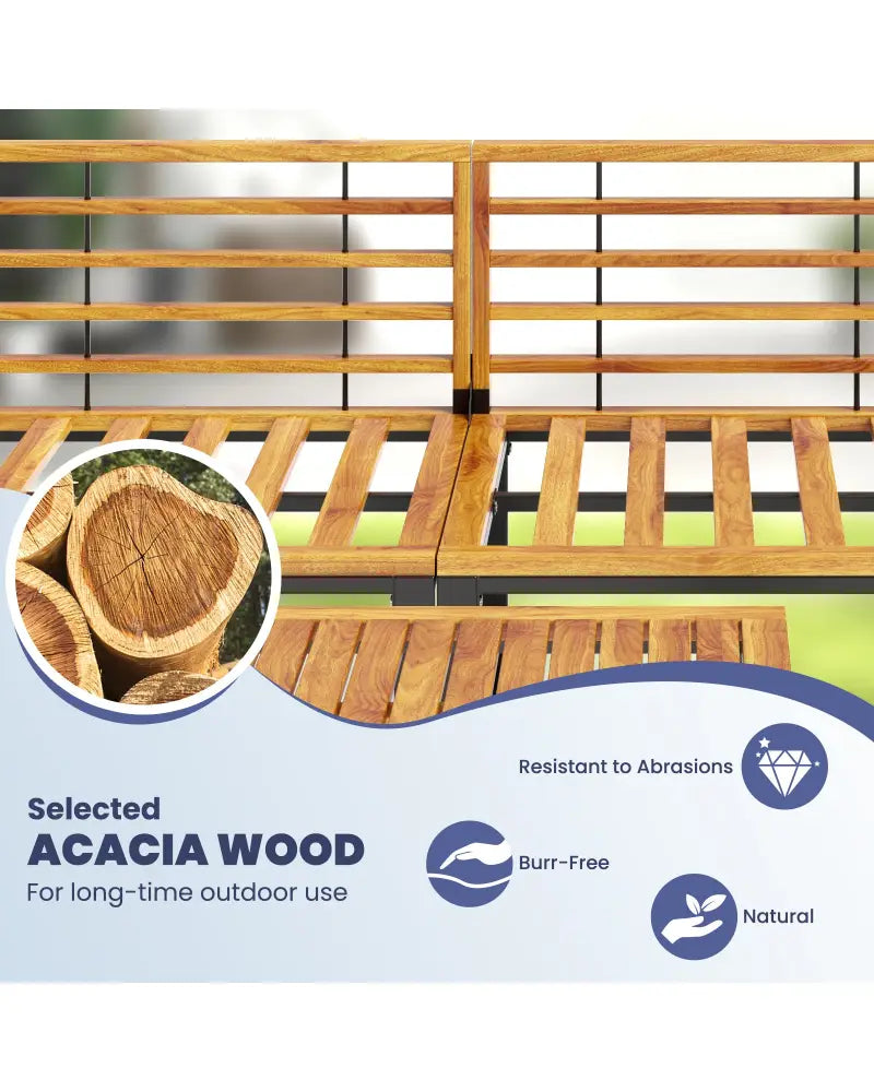 6 Pieces Patio Acacia Wood Conversation Sofa Set with Ottomans and Coffee Table-Navy - Navy - Patio Conversation Sets