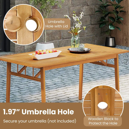 6 Pieces Patio Acacia Wood Dining Set with Bench Rectangular Table and Chairs - Patio Dining Sets