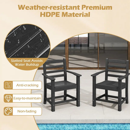 6 Pieces Patio Dining Bench Set Outdoor HDPE Weather Resistant Table and Chairs Set-Black - Black - Patio Dining Sets