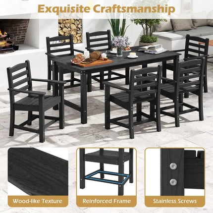 6 Pieces Patio Dining Bench Set Outdoor HDPE Weather Resistant Table and Chairs Set-Black - Black - Patio Dining Sets